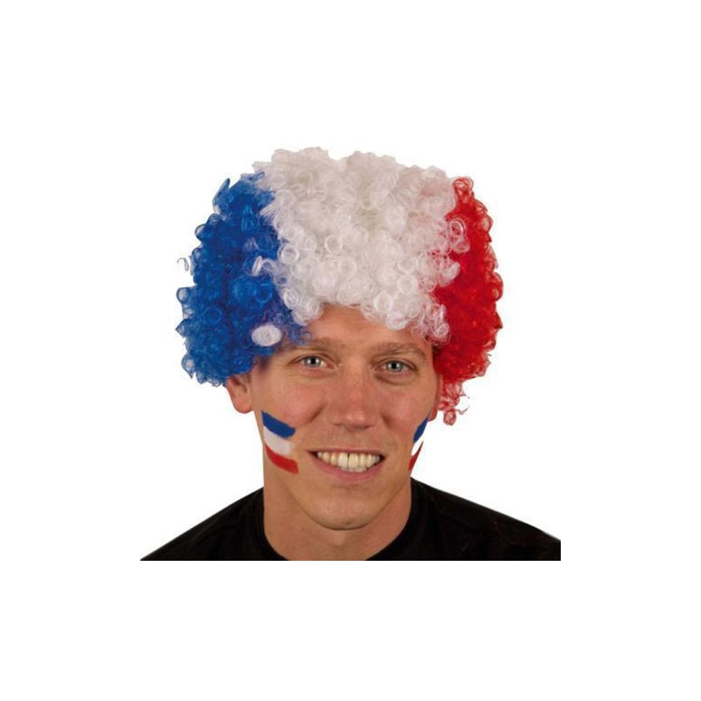 Perruque bouclée bleu blanc rouge