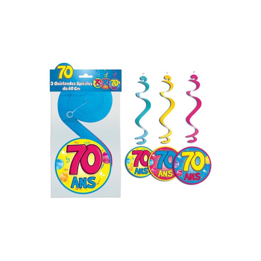 3 guirlandes spirales 70 ans