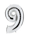 Ballon chiffre 9 argent géant