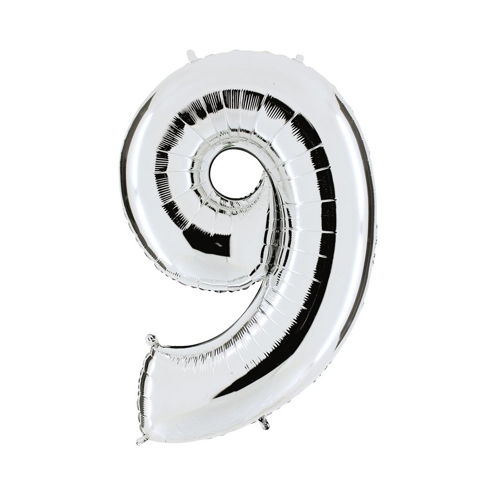 Ballon chiffre 9 argent géant