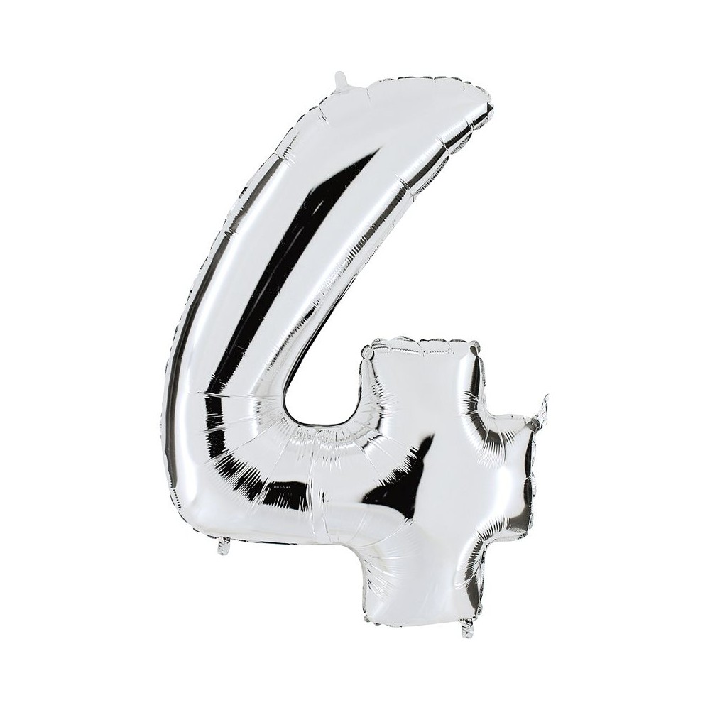 Ballon chiffre 4 argent géant