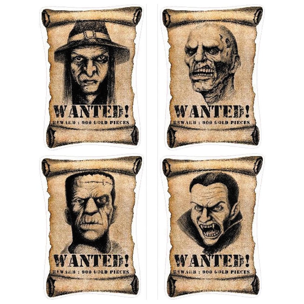 4 affiches autocollantes wanted Halloween