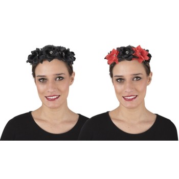 Bandeau à fleurs avec petites tête de mort