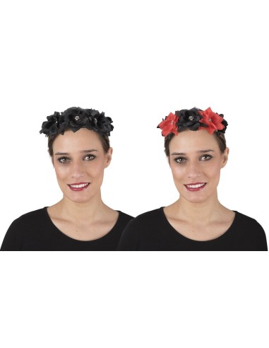 Bandeau à fleurs avec petites tête de mort