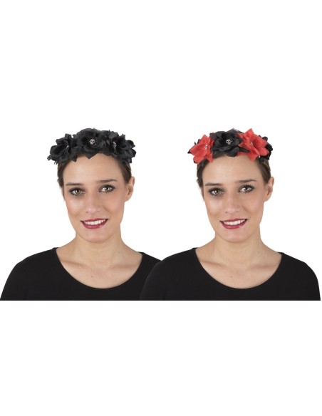 Bandeau à fleurs avec petites tête de mort