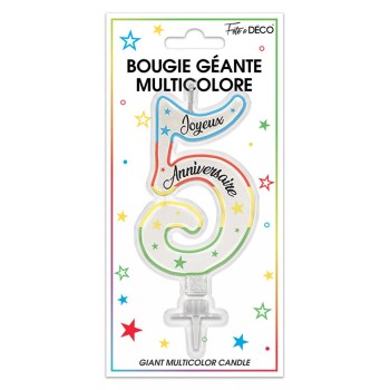 Bougie pailletée géante chiffre 5