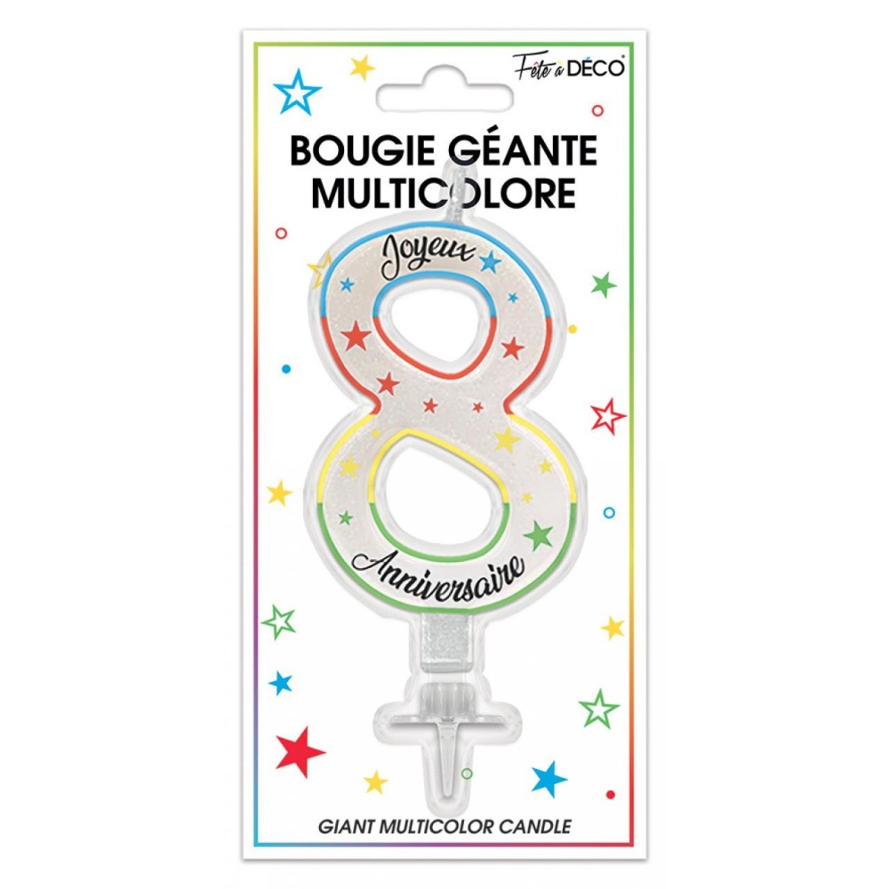 Bougie pailletée géante chiffre 8