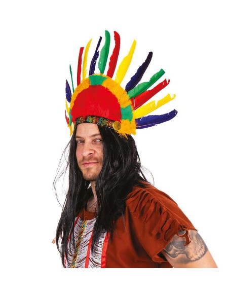 Coiffe d'indien 14 plumes multicolores