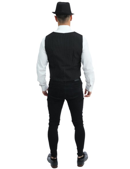 Gilet sans manche noir rayé blanc