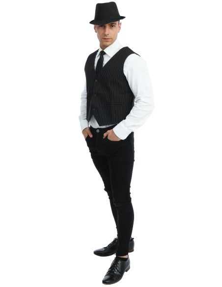 Gilet sans manche noir rayé blanc