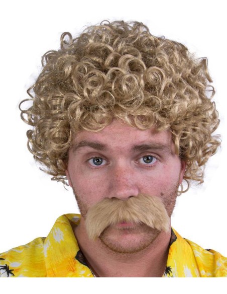 Perruque courte frisée et moustache