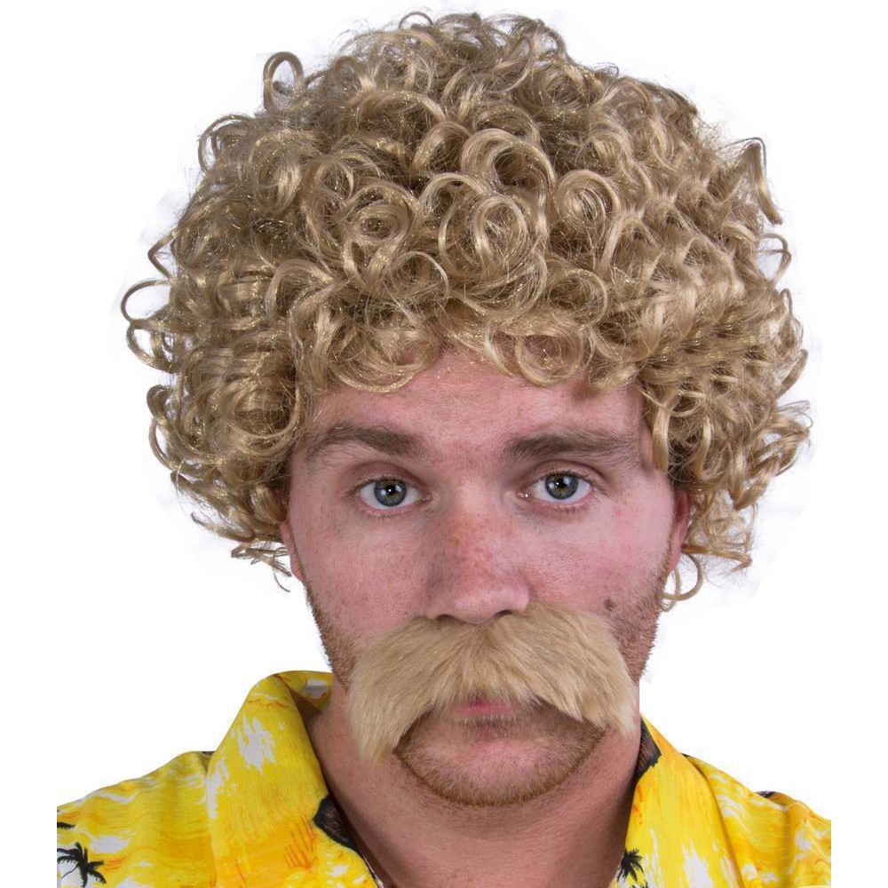 Perruque courte frisée et moustache