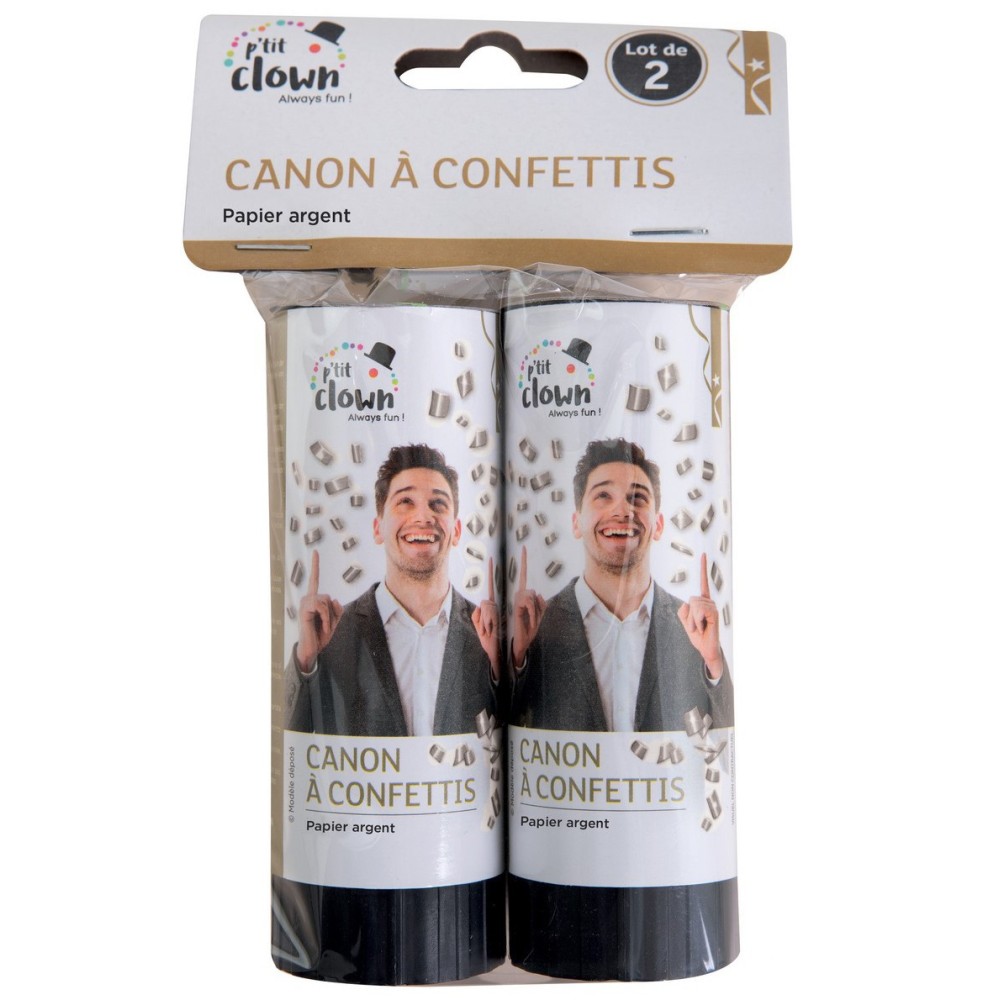 2 canons à confettis 11cm argent