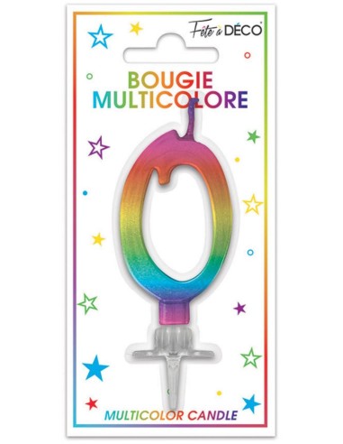 Bougie chiffre 0 multicolore