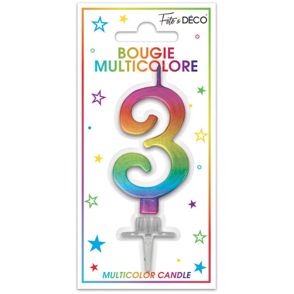 Bougie chiffre 3 multicolore