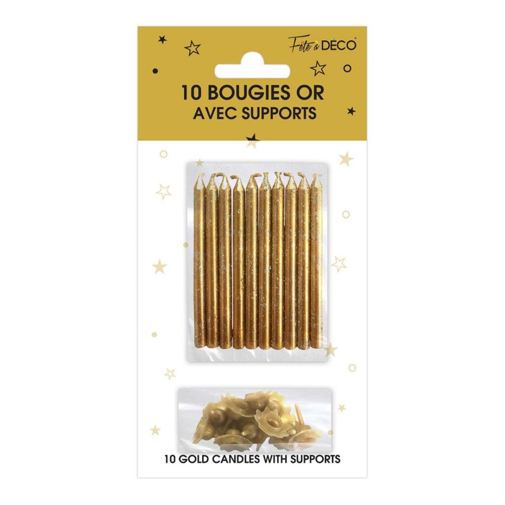 10 bougies or avec support