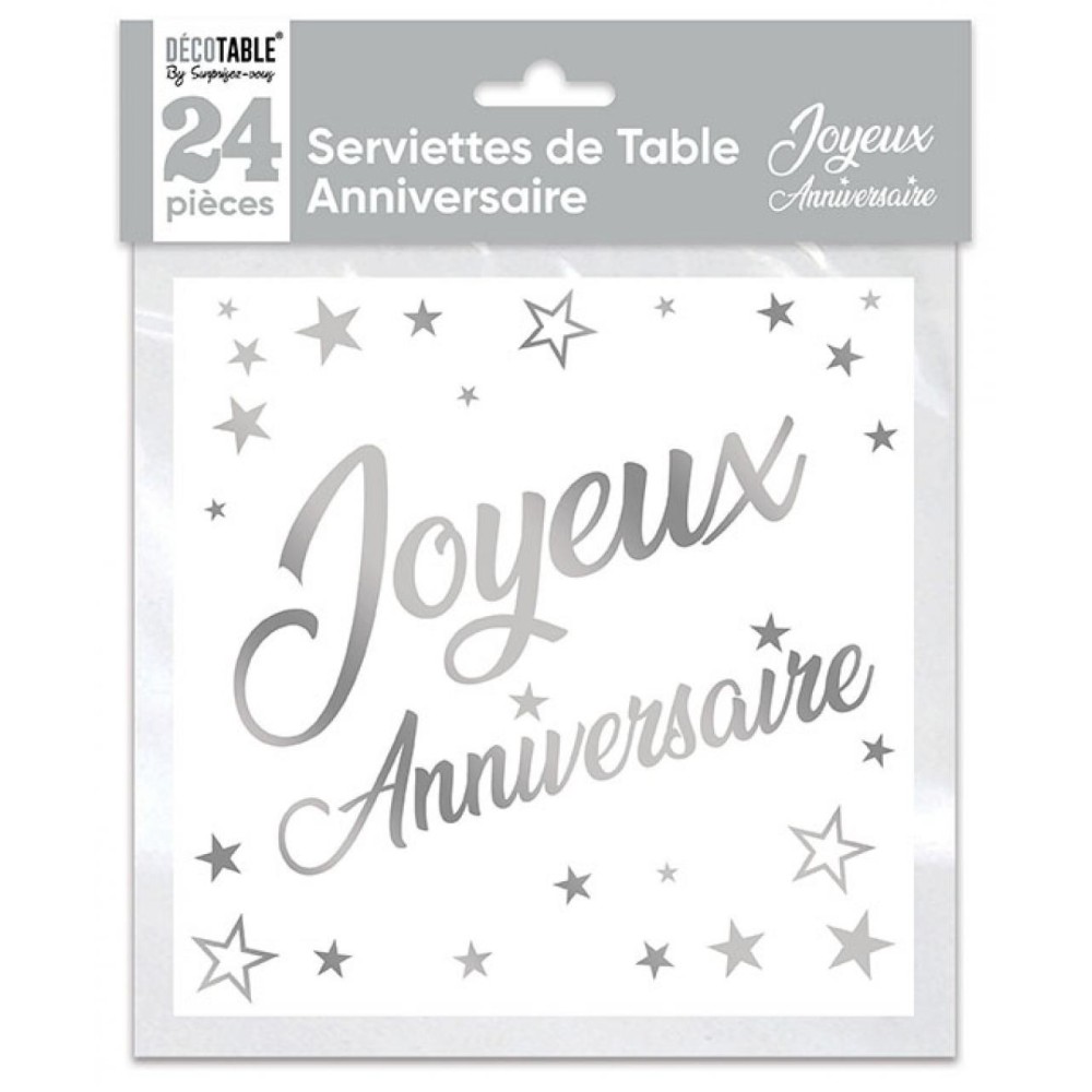 24 serviettes Joyeux Anniversaire métal