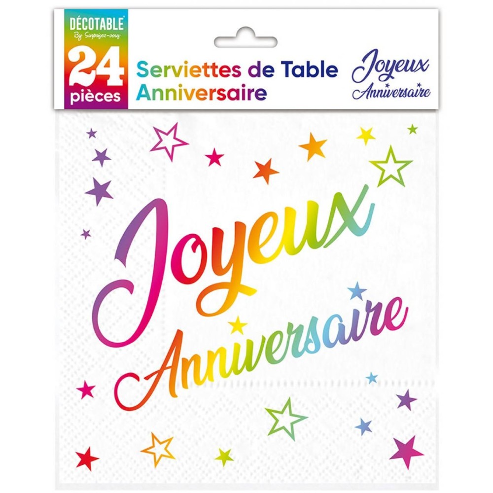 24 serviettes Joyeux Anniversaire métal