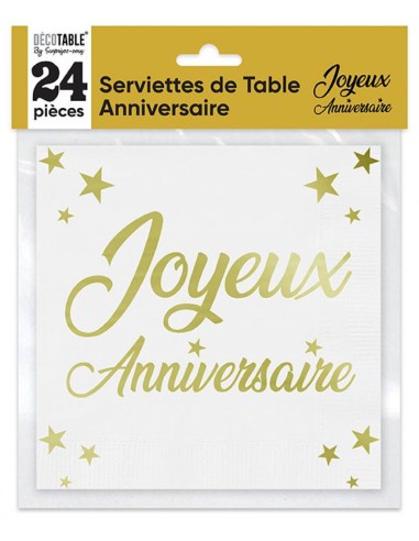 24 serviettes Joyeux Anniversaire métal