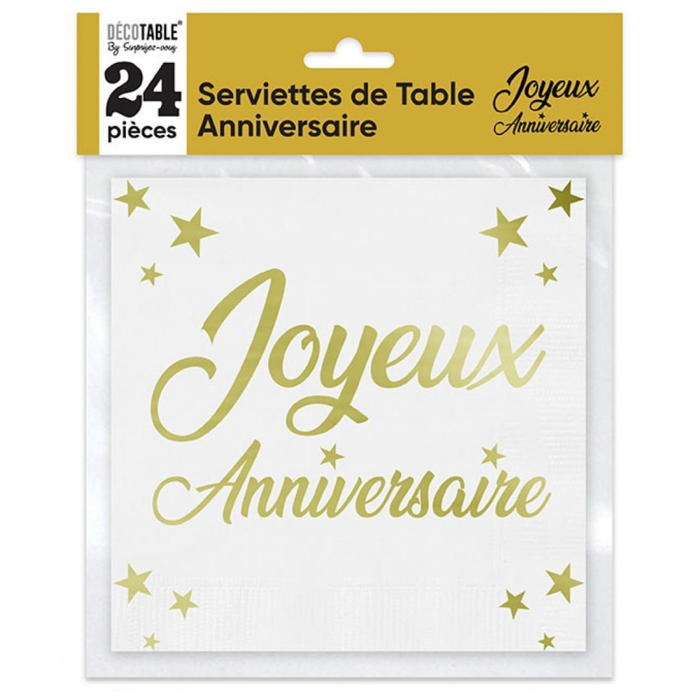 24 serviettes Joyeux Anniversaire métal