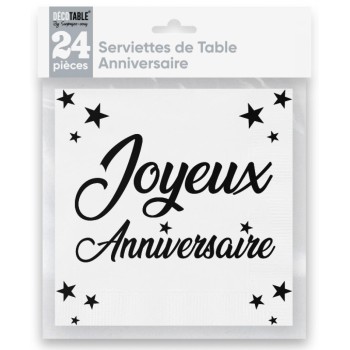 24 serviettes Joyeux Anniversaire métal