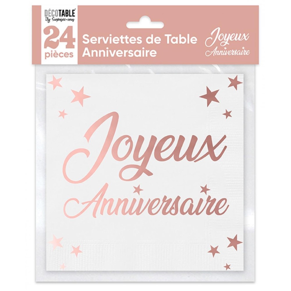 24 serviettes Joyeux Anniversaire métal