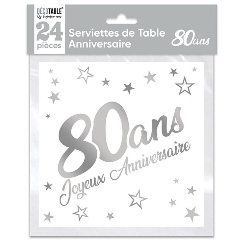 24 serviettes 80 ans argent