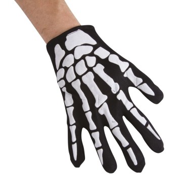 Paire de gants noirs squelette courts