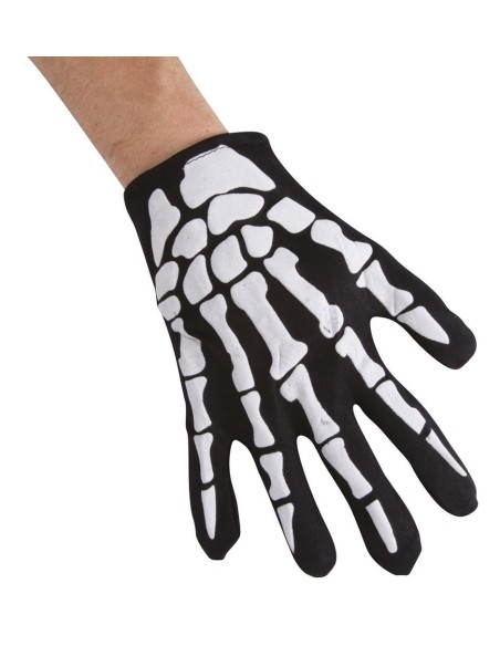 Paire de gants noirs squelette courts
