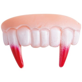 Faux dentier de vampire dents longues avec du sang