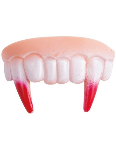 Faux dentier de vampire dents longues avec du sang