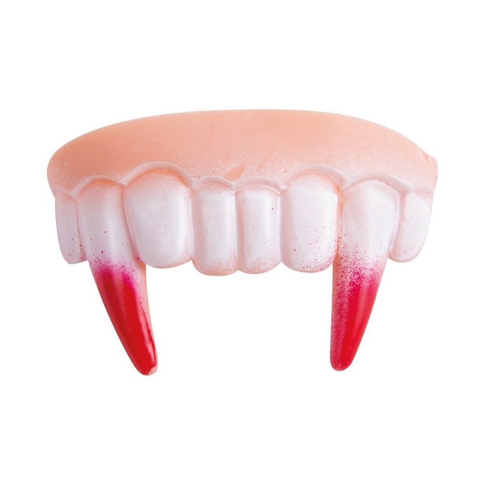 Faux dentier de vampire dents longues avec du sang