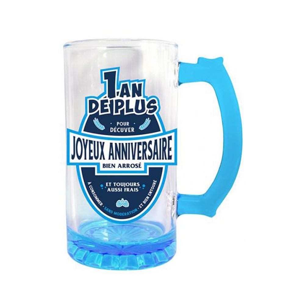 Chope à bière Joyeux Anniversaire bleue