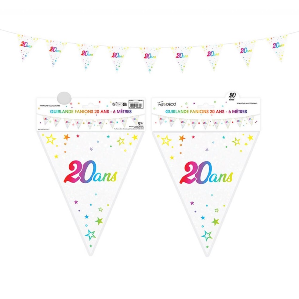 Guirlande fanion 20 ans multicolore
