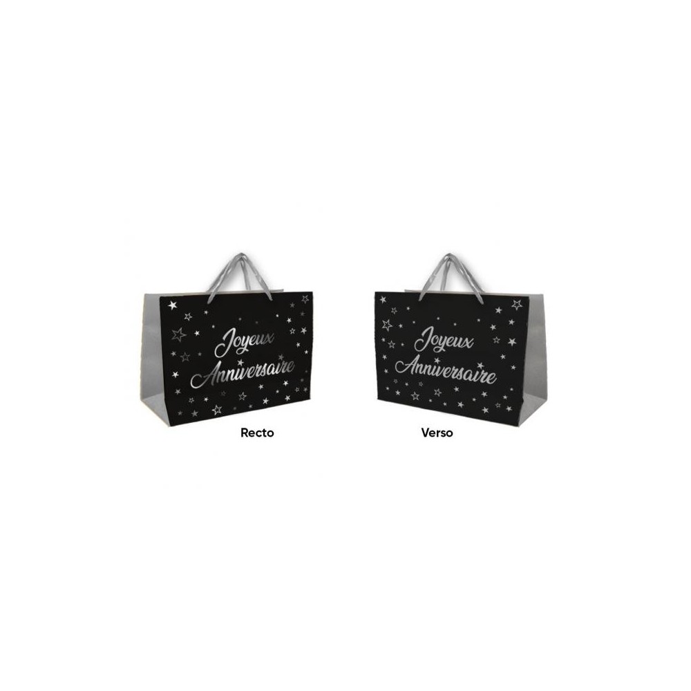Sac Joyeux Anniversaire argent 25x30 cm