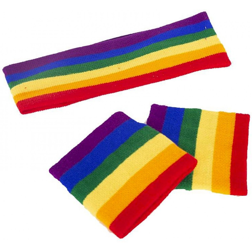 Set bandeau poignet arc-en-ciel