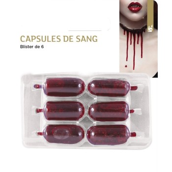 6 capsules de faux sang pour maquillage Halloween