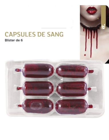 6 capsules de faux sang pour maquillage Halloween