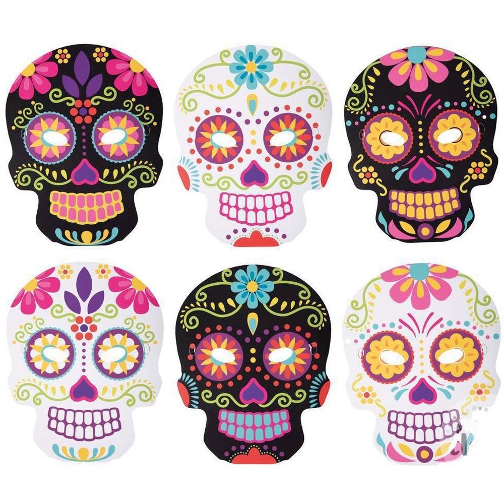 6 masques têtes de mort mexicaine Day of the Dead