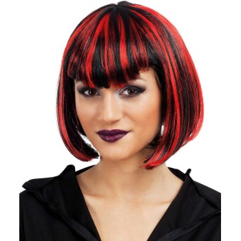 Perruque vampiresse noire et rouge