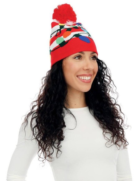 Bonnet rayé rouge guirlande lumineuse