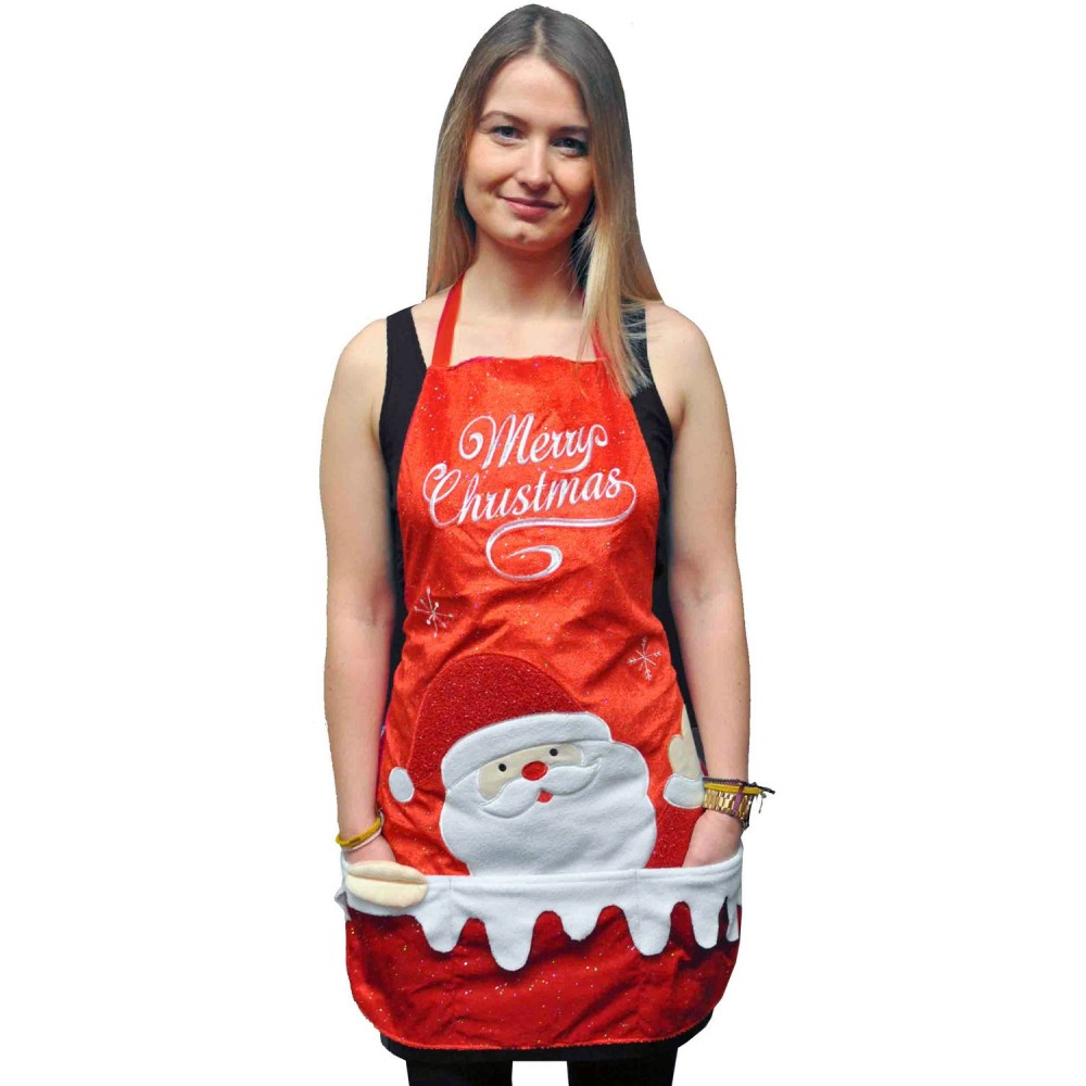 Tablier rouge Merry Christmas velours