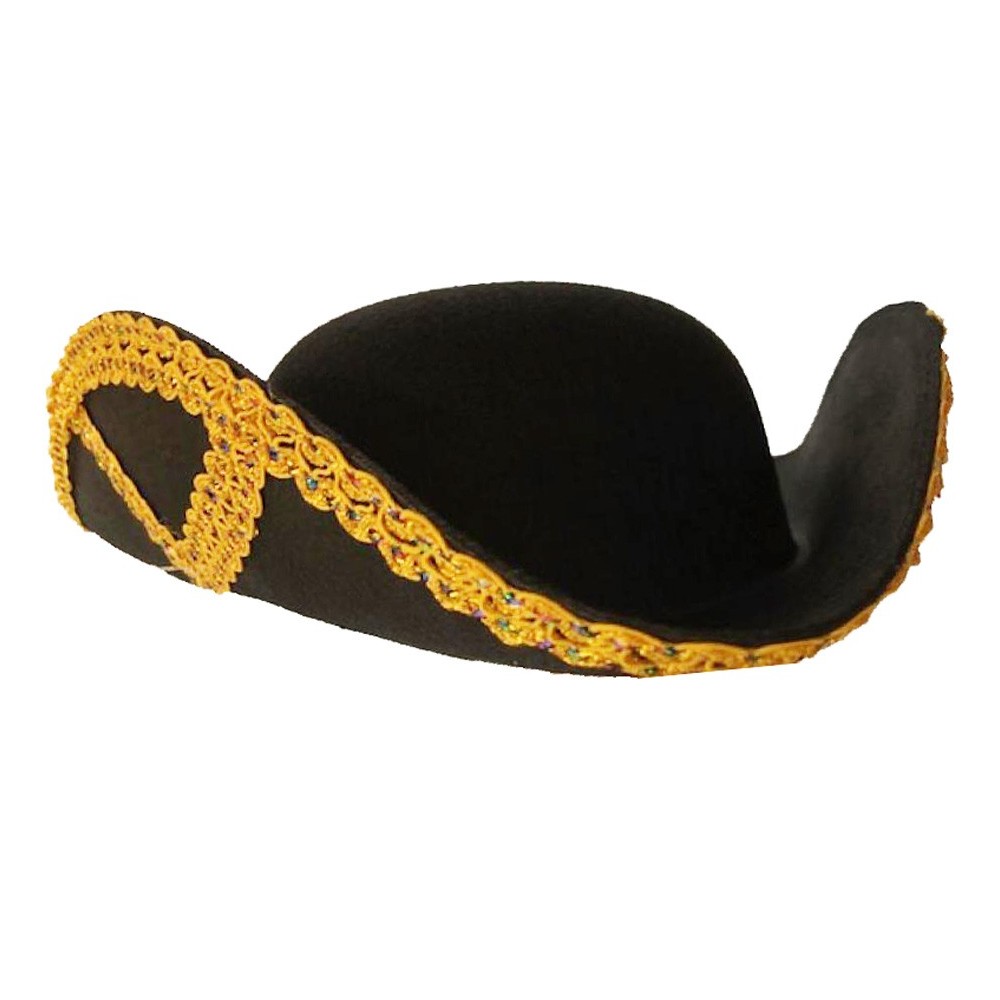 Tricorne noir bordure brodée dorée