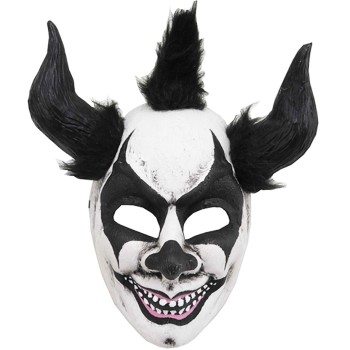 Masque clown blanc et noir avec cornes