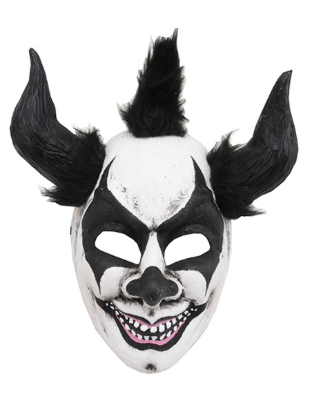 Masque clown blanc et noir avec cornes
