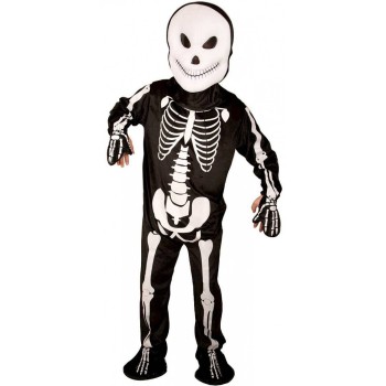 Mascotte de squelette déguisement adulte noir et blanc pour Halloween