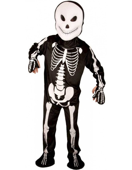 Mascotte de squelette déguisement adulte noir et blanc pour Halloween