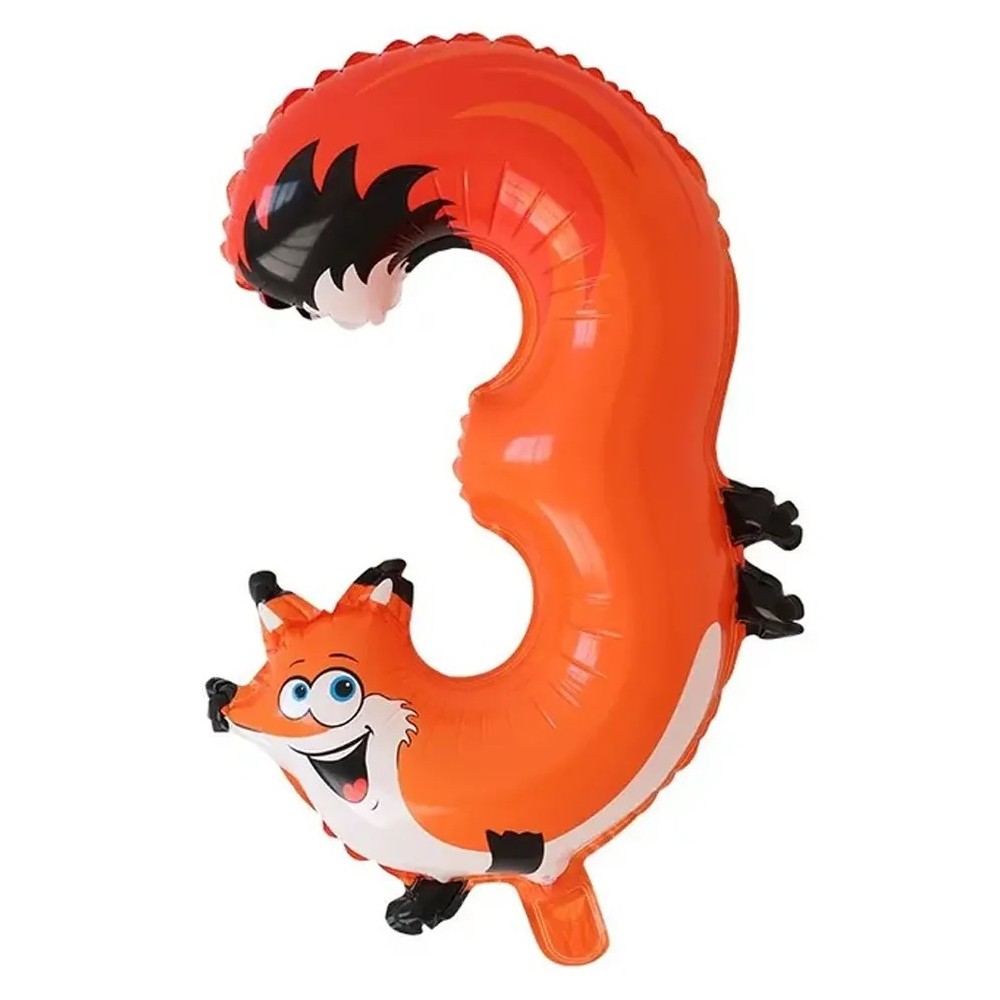 Ballon en forme de chiffre 3 et renard pour anniversaire