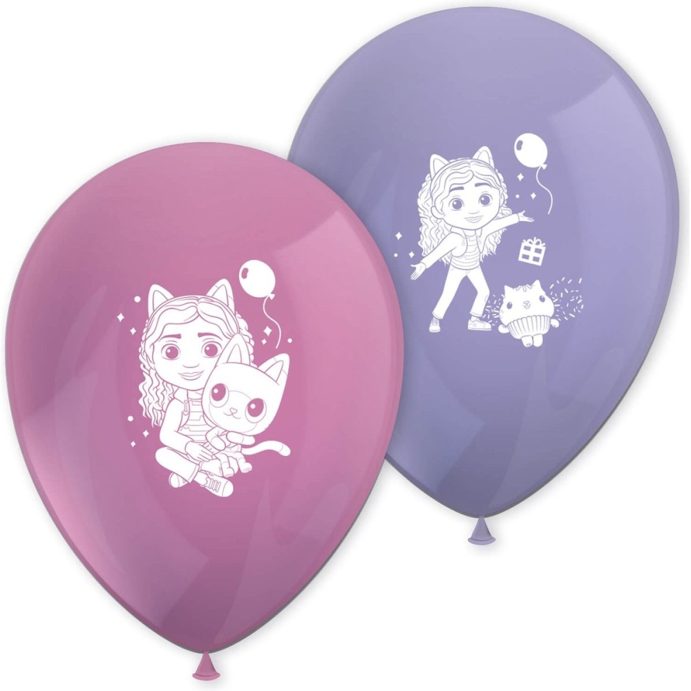 8 ballons Gabby's Dollhouse gonflage air/hélium