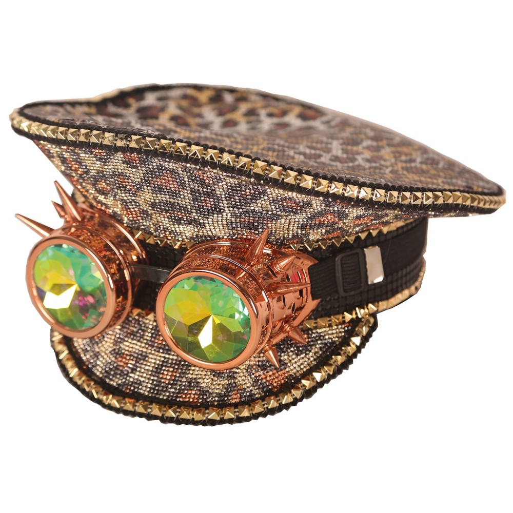 Casquette brillante léopard avec lunettes Steampunk